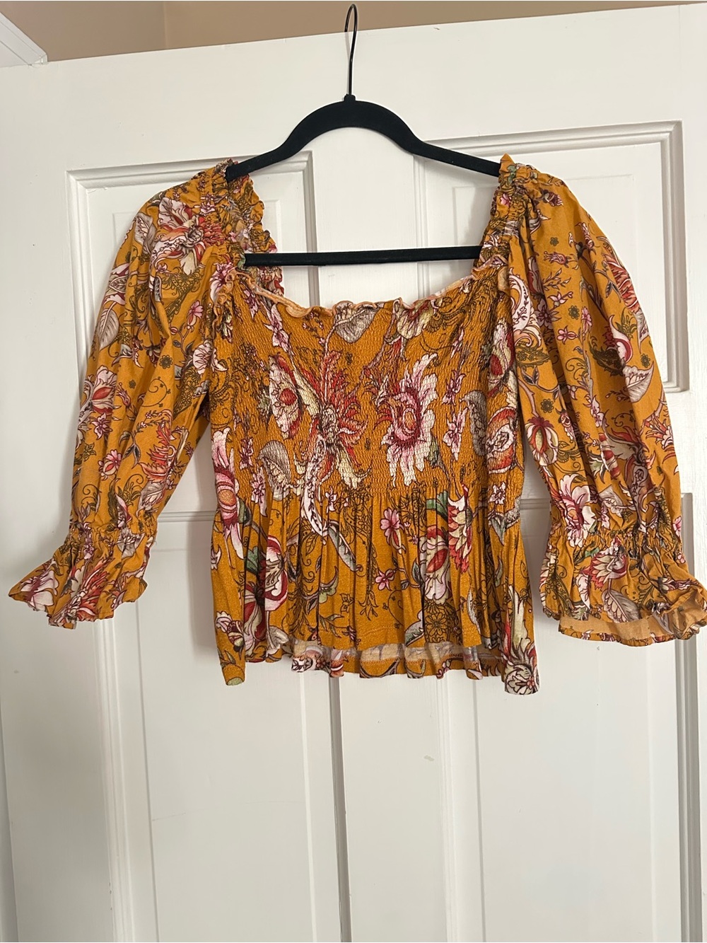 Smocked Floral Off-Shoulder Top